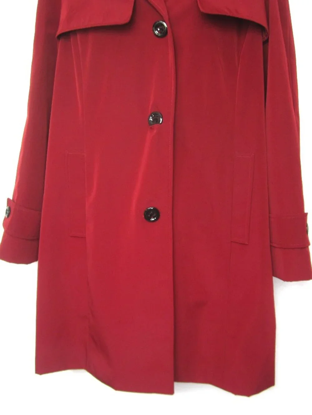 Calvin Klein EUC Size XL Rain Trench Coat Hood Red Polyester Button Long - Picture 4 of 14
